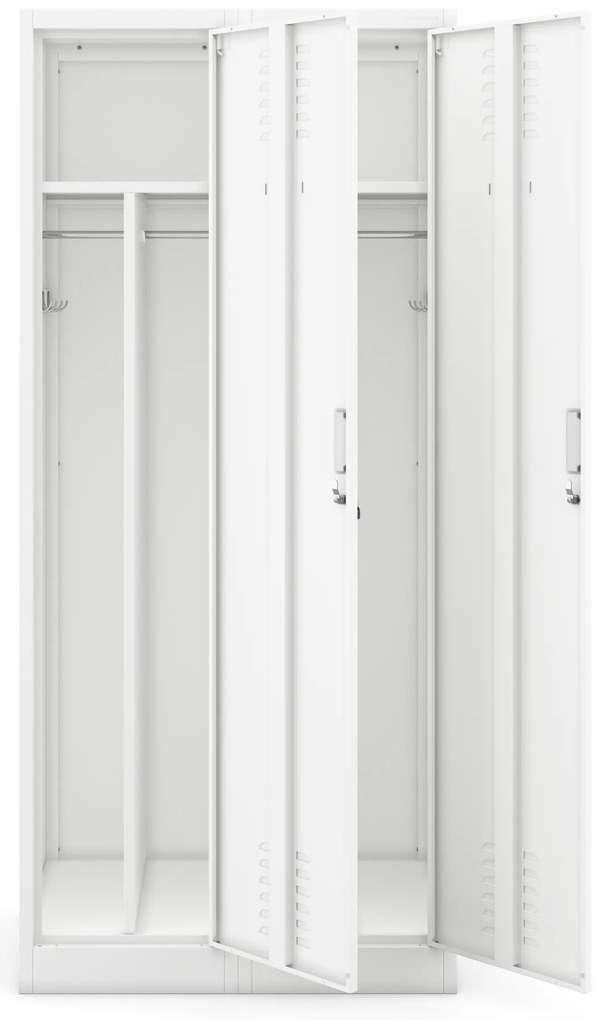 Kovová šatňová dvojmodulová skriňa s medzistenou KACPER, 800 x 1800 x 500 mm, biela