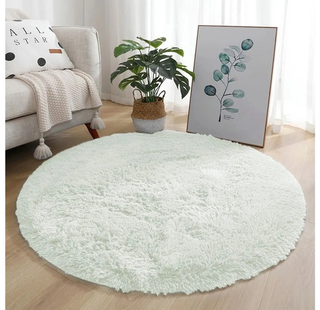 TZ Biely okrúhly shaggy koberec Lana Rozmer: 150 cm