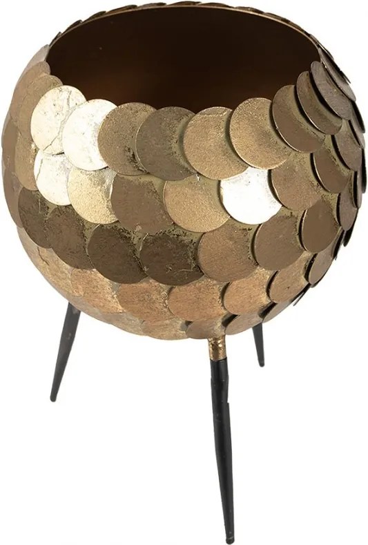 Zlatý antik kovový obal na kvetináč na nôžkach - Ø 22*28 cm