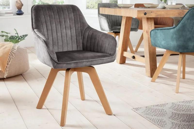 Invicta Interior -  Otočná dizajnová stolička LIVORNO, šedá, zamat