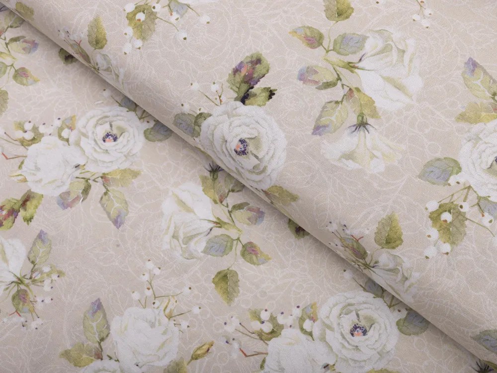 Biante Dekoračný štvorcový obrus PML-059 Biele ruže s perokresbou na béžovom 70x70 cm