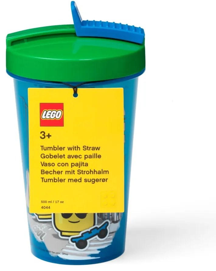 Modrý téglik so zeleným vekom a slamkou LEGO® Iconic, 500 ml