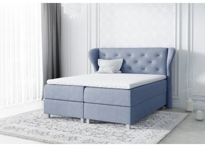 Veľká čalúnená posteľ Eveli modrá 200 + Topper zdarma