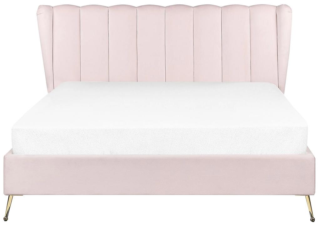 Zamatová posteľ s USB portom 160 x 200 cm ružová MIRIBEL Beliani