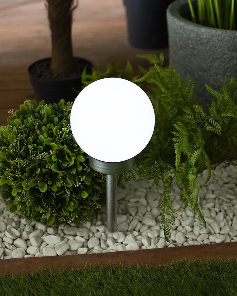 JU Solárna lampa – plastová guľa 10 cm,
1 biela LED