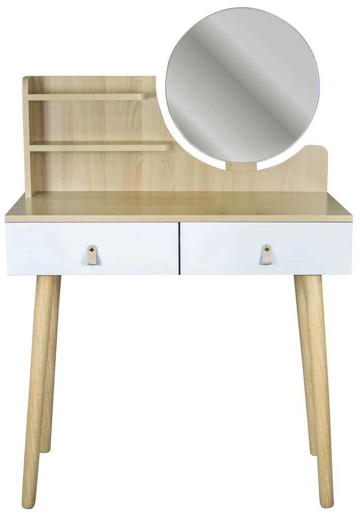 Dekorstudio Toaletný stolík so zrkadlom - SCANDI biely+svetlý buk
