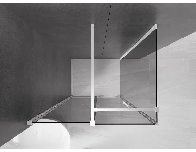Mexen Velar, sprchový kút s posuvnými dverami 120 x 85 cm, 8mm šedé sklo, biela matná, 871-120-085-41-20