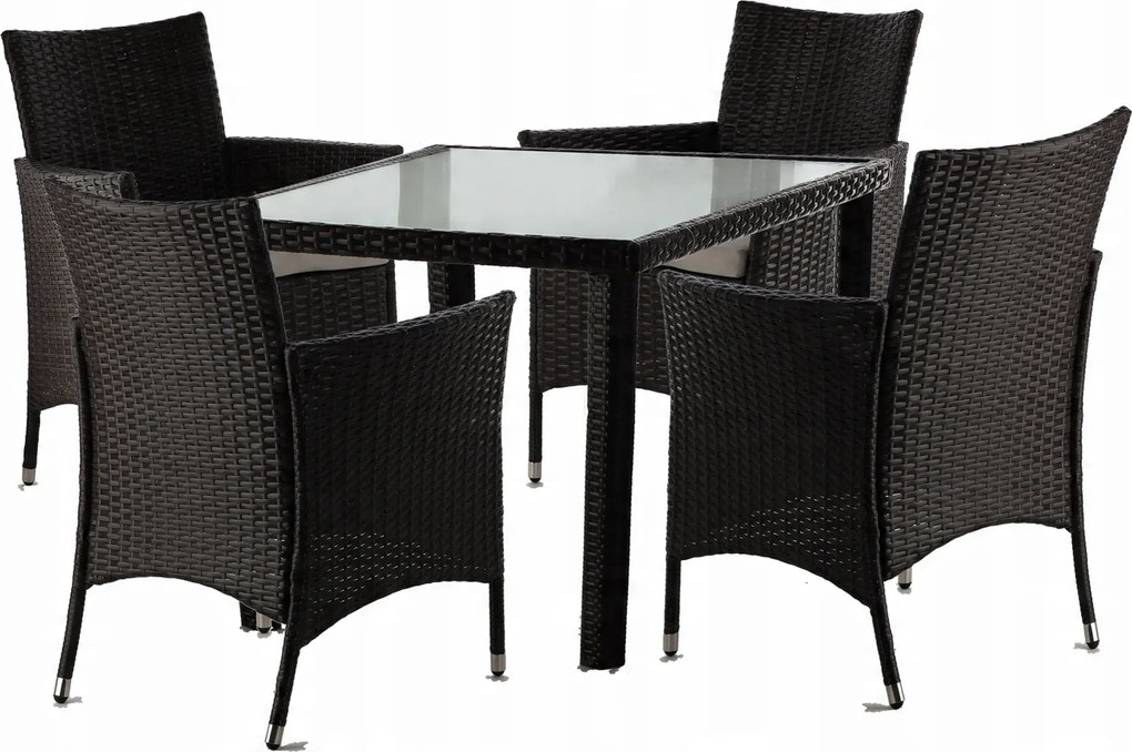 Garden Line SÚPRAVA RATANOVÉHO NÁBYTKU (STÔL + 4 STOLIČKY) HNEDÁ + BEŽOVÁ. POD. *1708