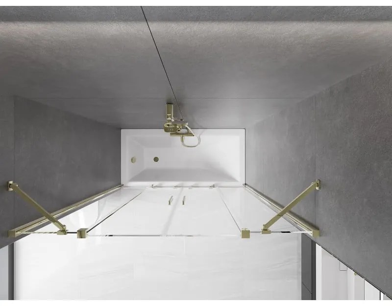 Mexen Velar Duo, 2-krídlová posuvná vaňová zástena 150 x 150 cm, 8mm číre sklo, zlatý lesklý profil, 896-150-000-02-50