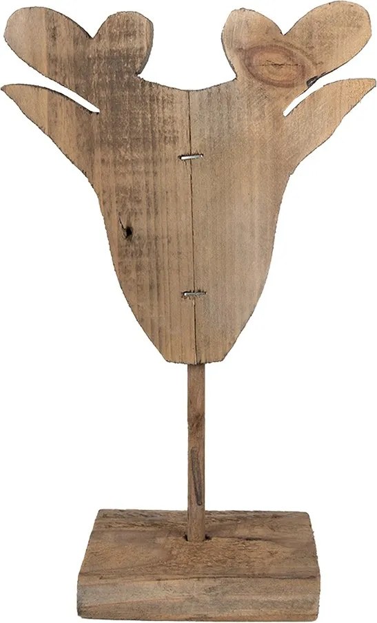 Hnedá antik drevená dekorácia hlava Jeleň na podstavci - 16*8*25 cm