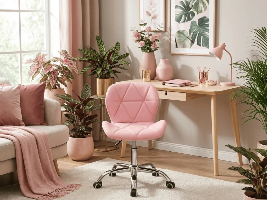 AKCIA Ružová kancelárska stolička AVOLA z eko kože II. akosť