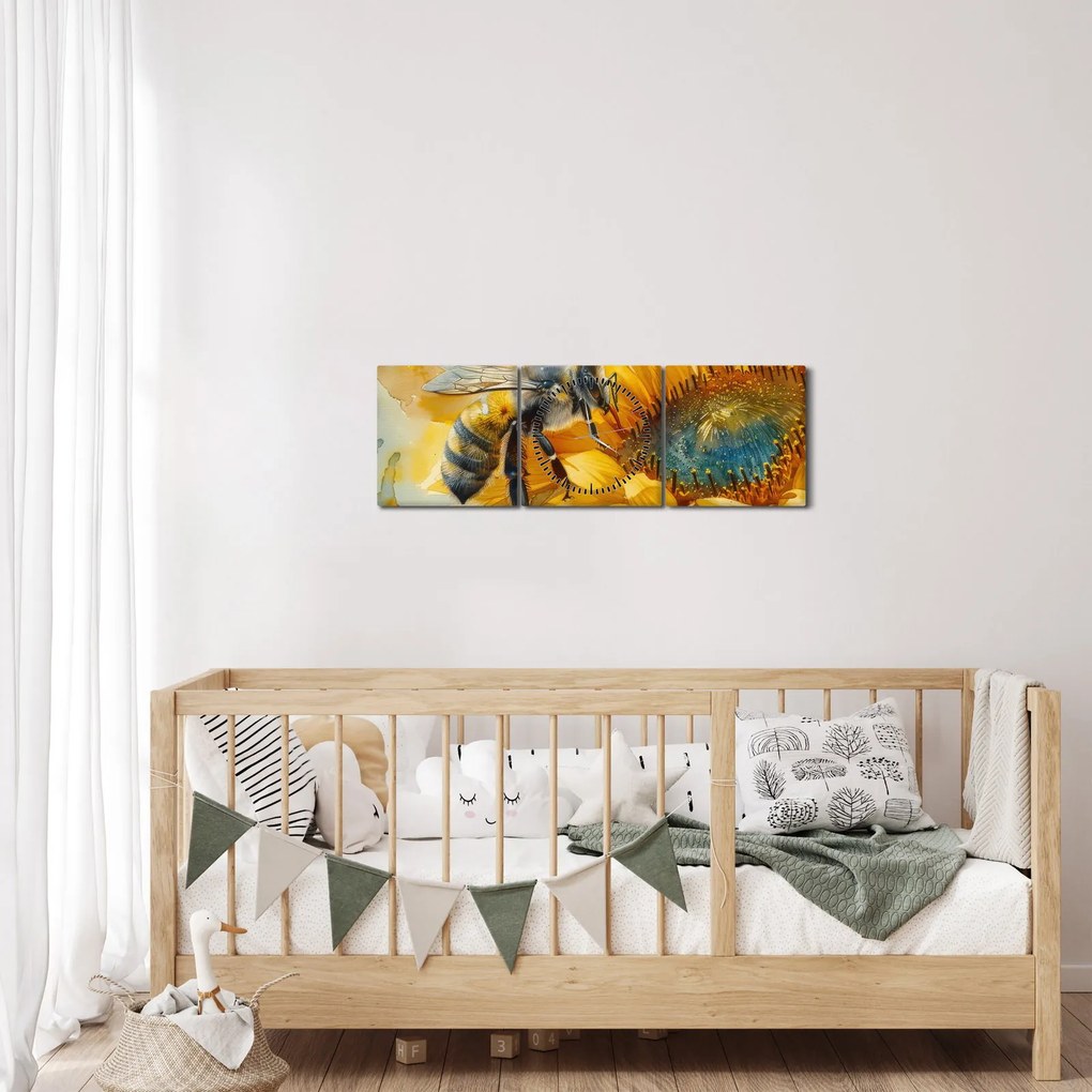 Obraz - Včielka, akvarel (s hodinami) (90x30 cm)
