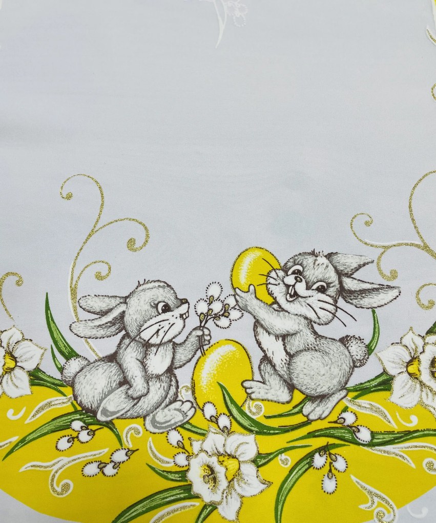 Veľkonočný obrus Zajačiky žltý 90x90cm TiaHome