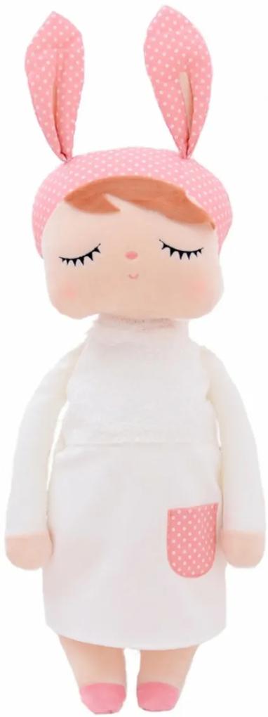Handrová bábika Metoo XL s uškami v bielych šatičkách, 70cm 40cm