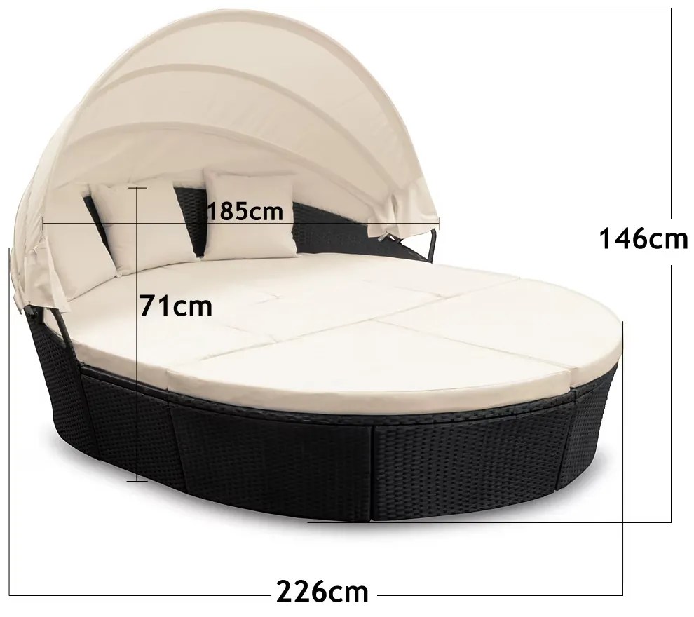 InternetovaZahrada Ratanová záhradná posteľ LAZY BIG Ø226 cm - čierna