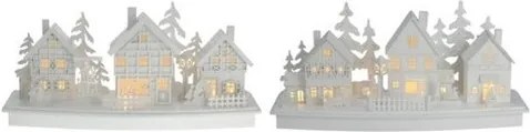 Drevená LED dekorácia Vianočná dedinka, 45 x 14 x 20 cm