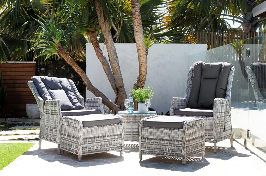 Ratanová balkónová súprava nábytku KINGSMAN svetlo-sivá s tmavosivými poduškami