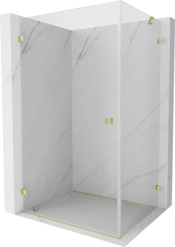 Mexen Lunar-B, výklopný sprchový kút ľavý 90 x 80 cm, 8mm číre sklo, zlatý kartáčovaný - 832-090-080-55-00-L