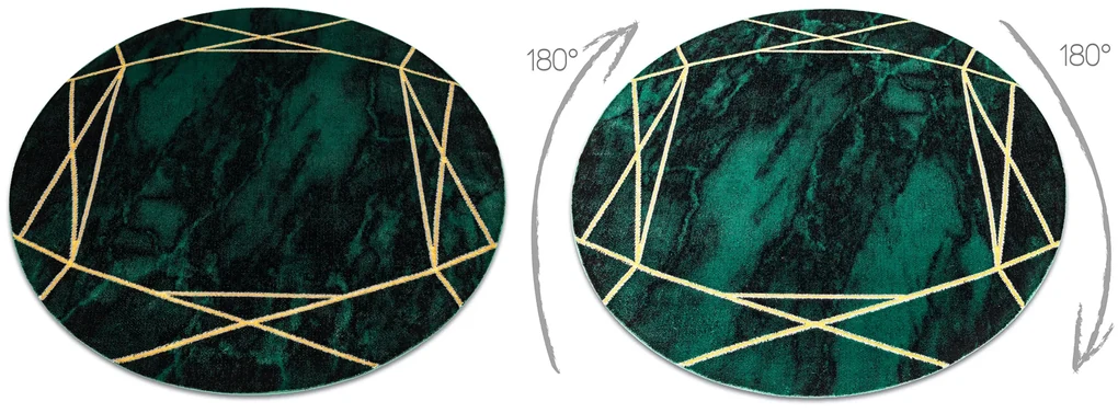 Koberec okrúhly EMERALD exkluzív 1022 glamour, mramor, geometrický zeleno / zlatý