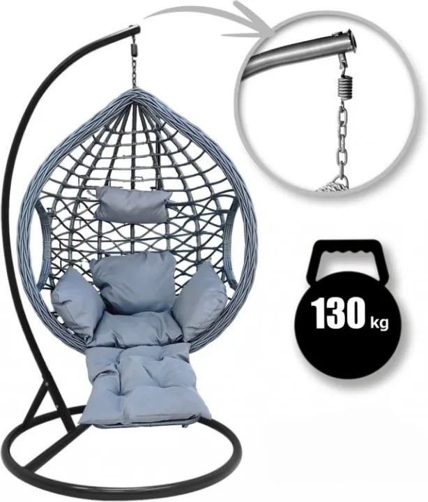 Sivé závesné kreslo s podnožkou DOMINIKANA WAVES