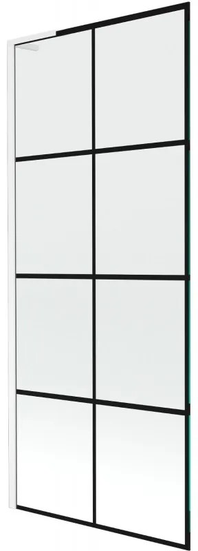 Mexen Next L, 1-krídlová vaňová zástena 80 x 150 cm, 6mm číre sklo-čierny vzor, biely profil, 895-080-000-03-77-20