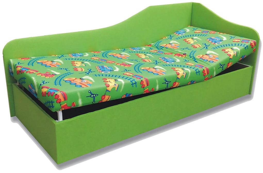 Jednolôžková posteľ (váľanda) 90 cm Abigail (Vláčik 4 + Zelená x101) (P). Vlastná spoľahlivá doprava až k Vám domov. 793067