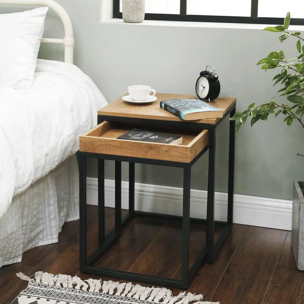 Príručné stolíky, 2 ks stohovacích stolov, medovo hnedé