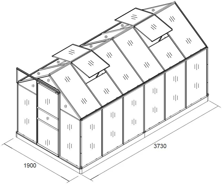 Polykarbonátový skleník 380 cm x 190 cm x 195 cm - 7,22m2