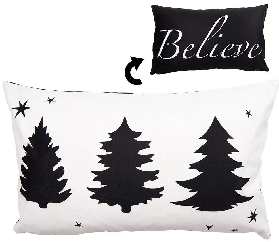 Bielo-čierna obliečka na vankúš so stromčekmi Believe Black&White X-Mas - 30*50 cm