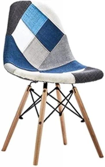 Jedálenská stolička PATCHWORK modrá - škandinávsky štýl