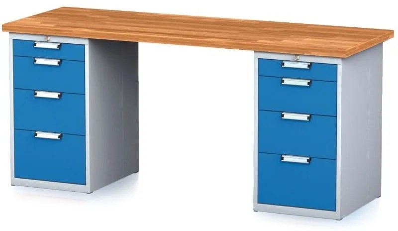 Alfa 3 Dielenský stôl MECHANIC I s 2 zásuvkovými dielenskými boxami na náradie namiesto nôh, 8 zásuviek, 2000 x 685 x 880 mm, modré dvere