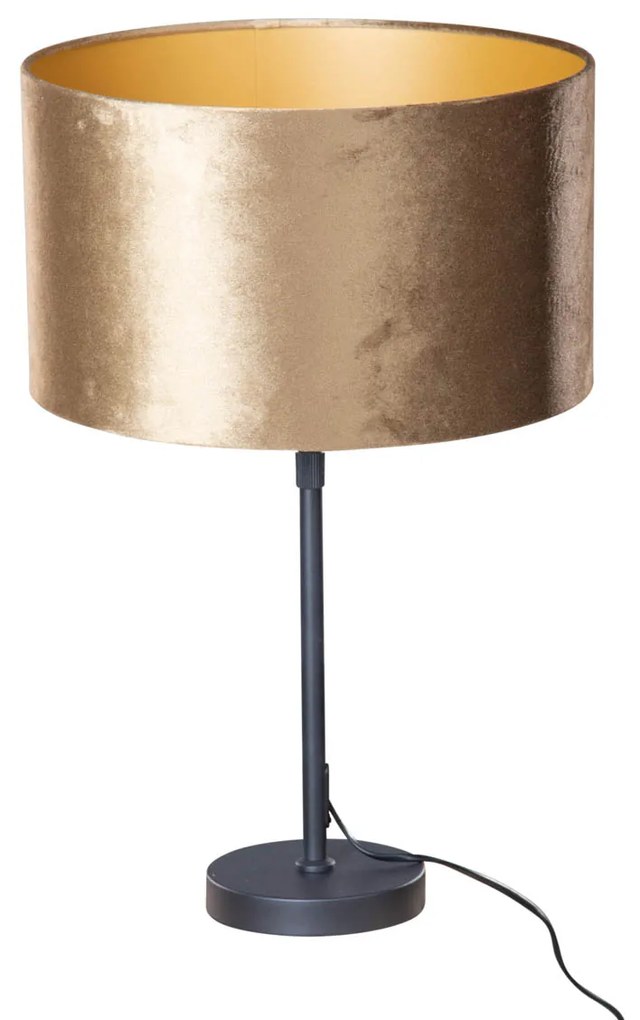 Stolová lampa čierna s plyšovým tienidlom bronz 35 cm - Parte