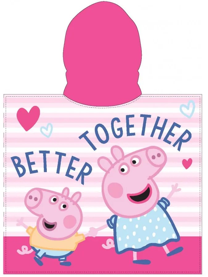 Dievčenské pončo - osuška s kapucňou Prasiatko Peppa - motív Better together - 55 x 110 cm / pre deti 3 - 6 rokov