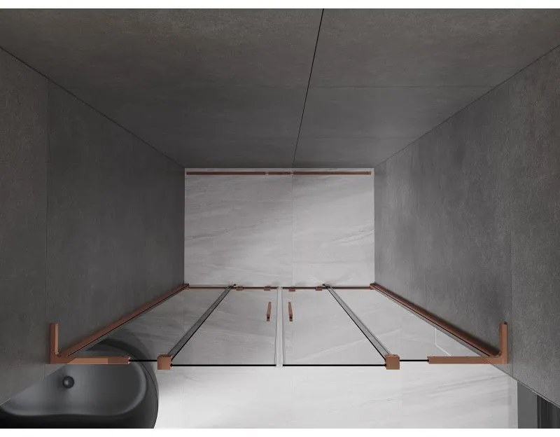 Mexen Velar L Duo, posuvné sprchové dvere do otvoru 160 cm, 8mm šedé sklo, ružové zlato, 871-160-003-42-60