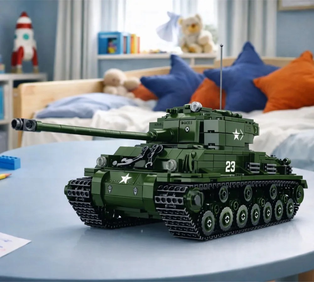 LEAN Toys Vojenský stavebný tank Sherman M4A3E8 v mierke 1:30 839 el.
