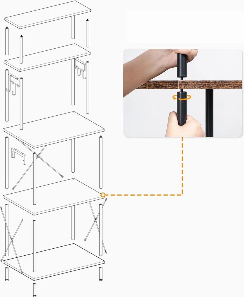 Kuchynský regál Vasagle Filo 60 cm so vstavanými zásuvkami čierny/hnedý