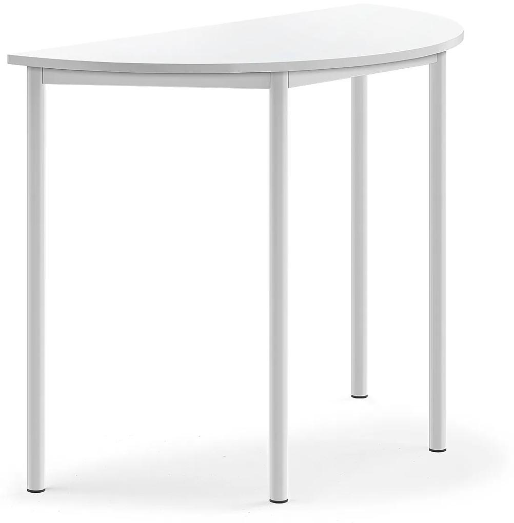 Stôl BORÅS, polkruh, 1200x600x900 mm, laminát - biela, biela