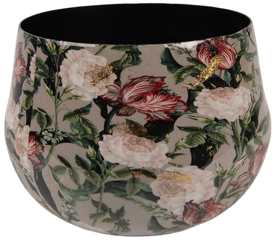 Šedá kovová dekoračná váza s kvetmi Margo - Ø 13*10 cm