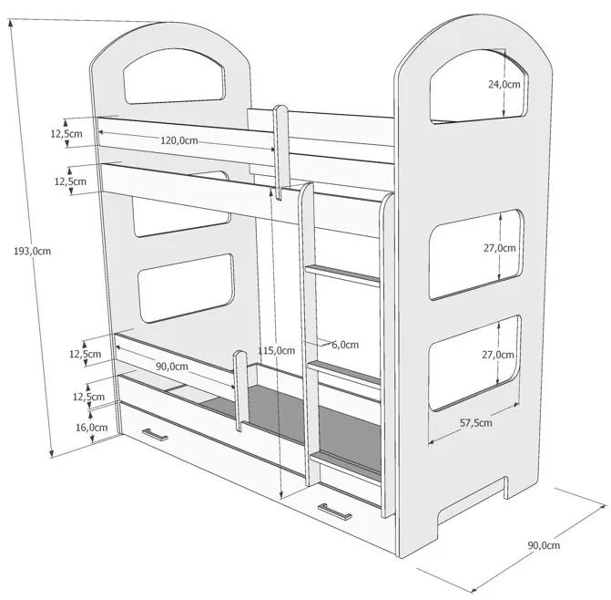 Raj posteli Detská poschodová posteľ JURAJ II so zásuvkou PW 160x80 cm