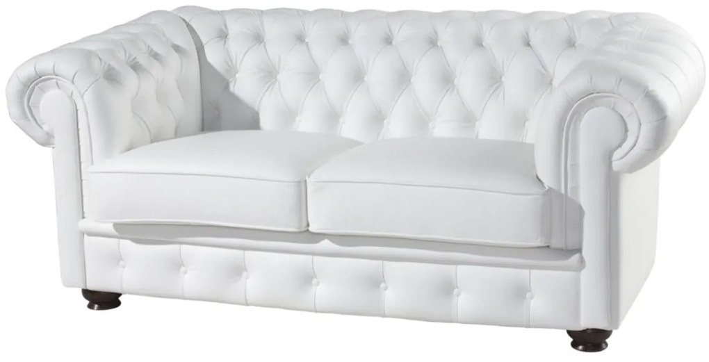 Kožená dvojsedačka Chesterfield - wenge / biela (White snow)