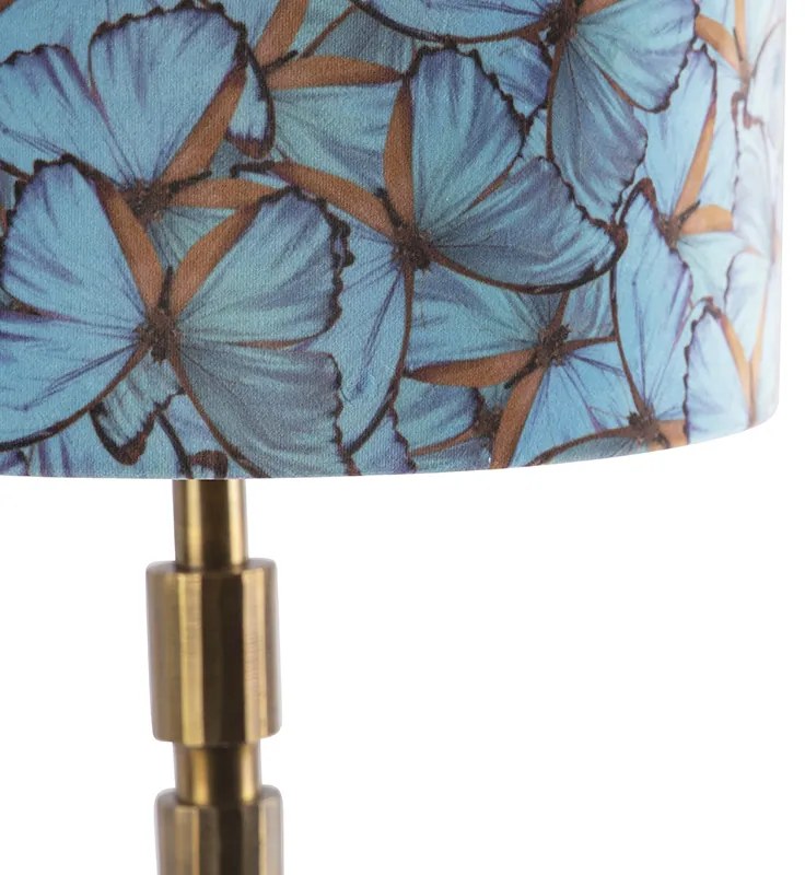 Art Deco stolná lampa bronzová 35 cm tienidlo motýlí vzor - Torre