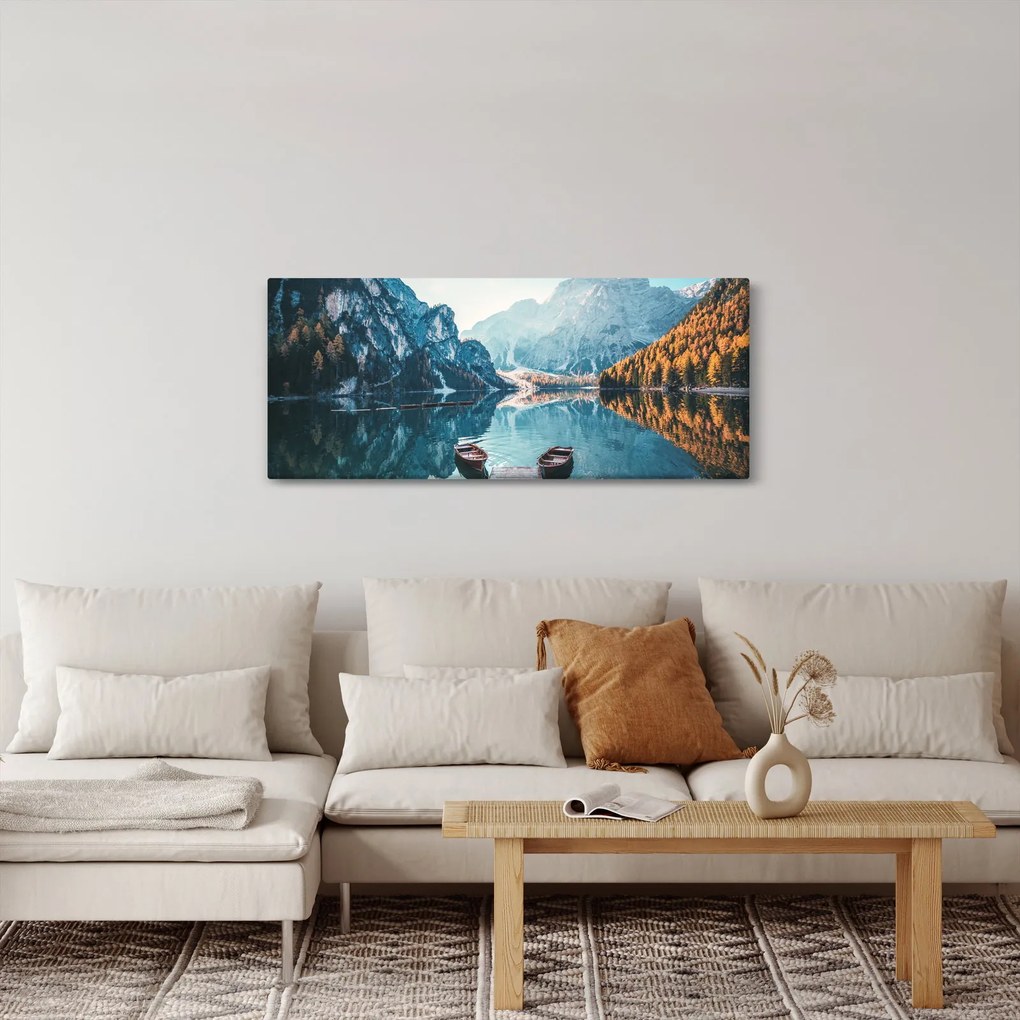 Obraz - Lode na jazere Braies (120x50 cm)