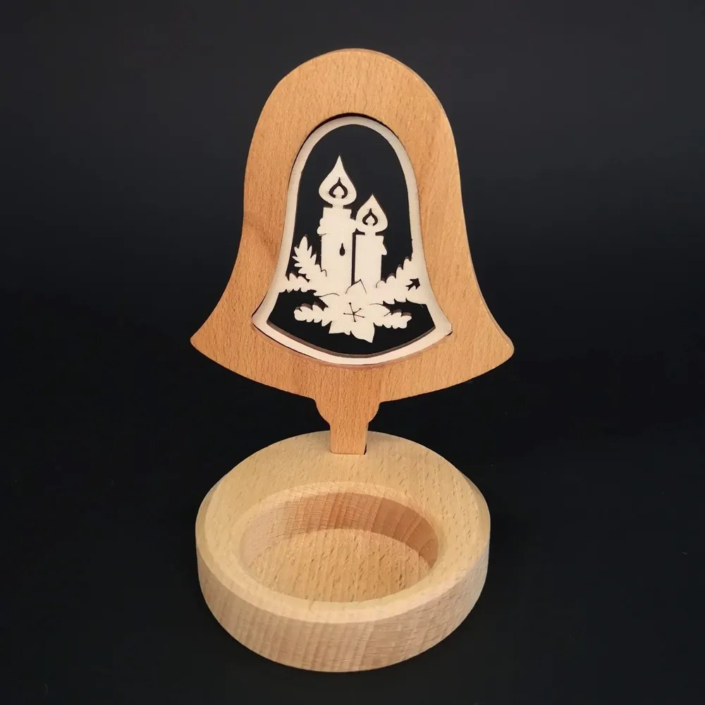 AMADEA Drevený svietnik zvonček s vkladom - sviečky, masívne drevo, výška 10 cm