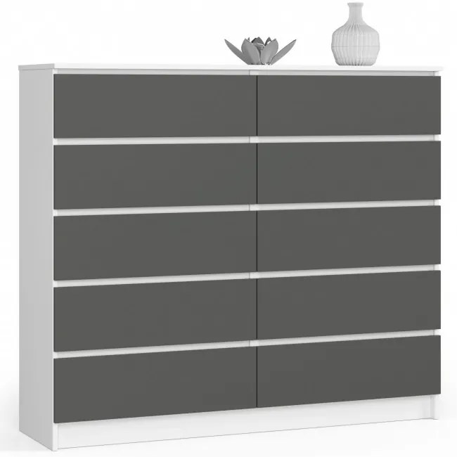 Komoda K140 10SZ CLP biela / sivá