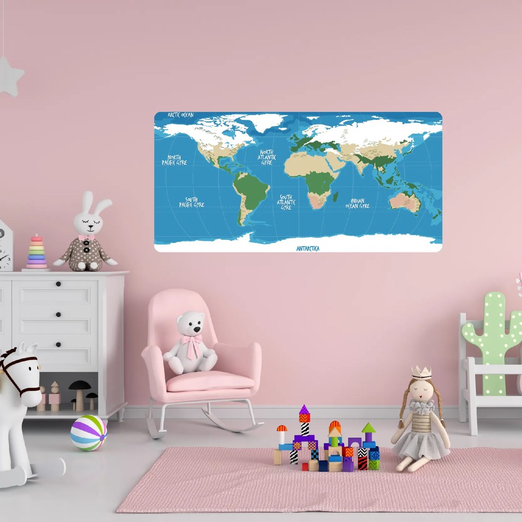 PIPPER. Samolepiaca textilná tapeta - Detská mapa sveta