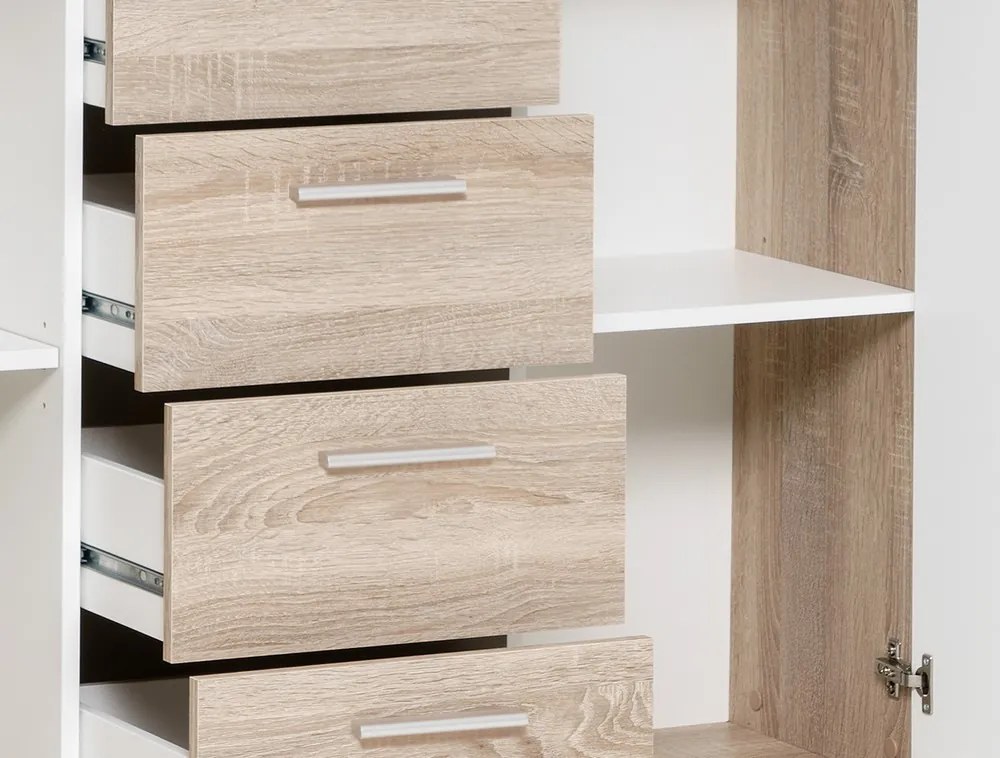 Komoda so 4 zásuvkami Jacky, dub sonoma/biela