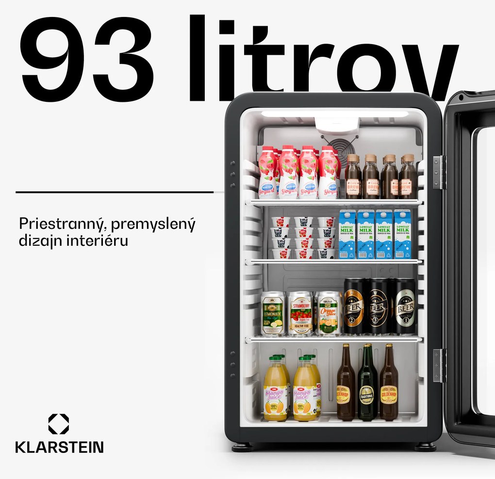 Klarstein Audrey Evo chladnička na nápoje, Retro dizajn, sklenené dvere, 93 L, EEK C
