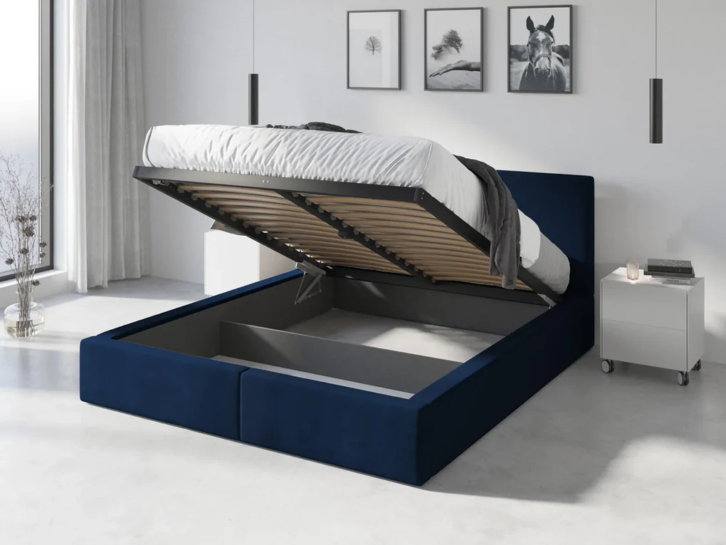 BMS GROUP Čalúnená posteľ HILTON 160x200cm výklopná tmavo modrá