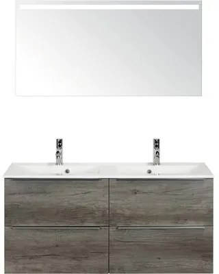 Kúpeľňový nábytkový set Pulse 120 cm s dvojitým umývadlom dub Nebraska a zrkadlom s LED osvetlením 84727424