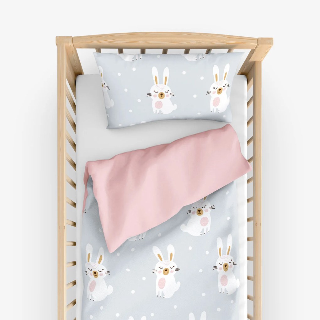 Goldea detské bavlnené obliečky do postieľky duo - zasnení králičkovia s púdrovo ružovou 110 x 125 a 35 x 55 cm